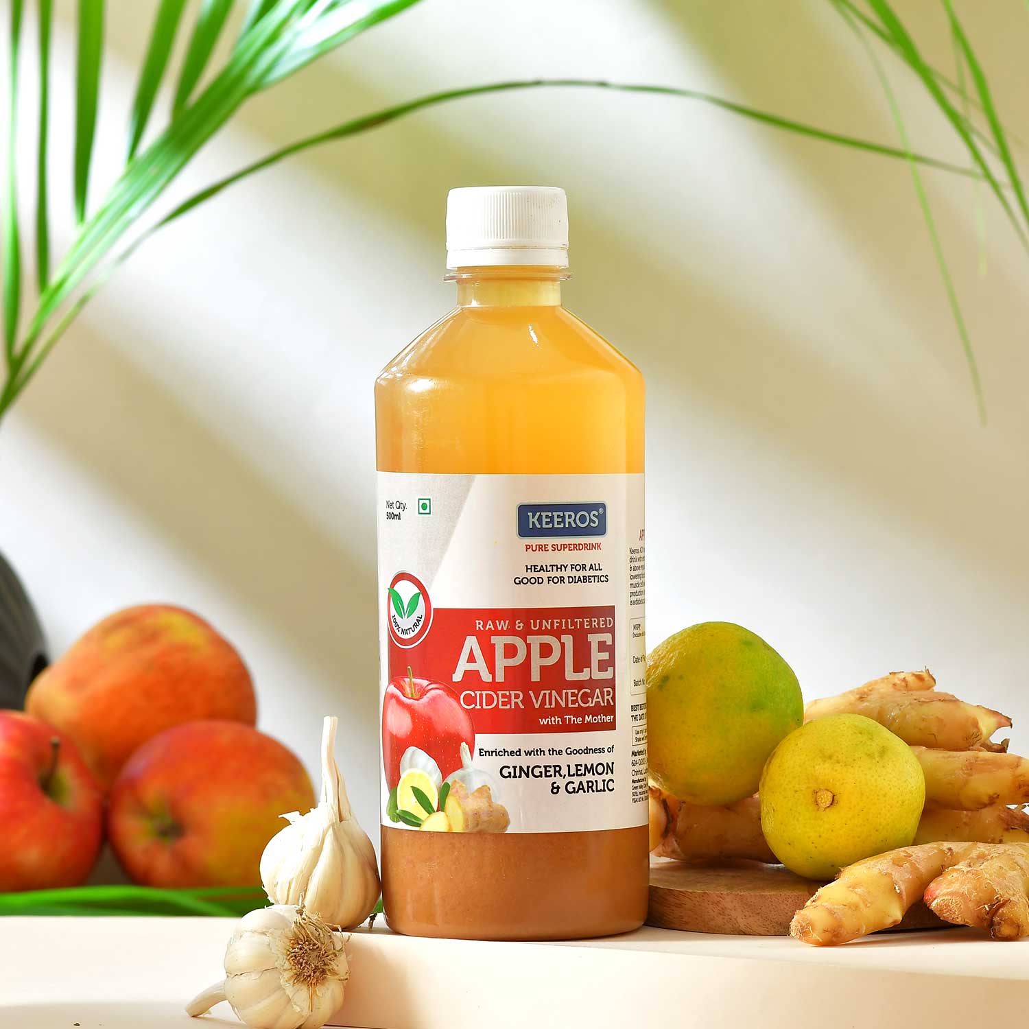 Raw & Unfiltered Apple Cider Vinegar with The Mother enriched with Ginger, Lemon & Garlic — front